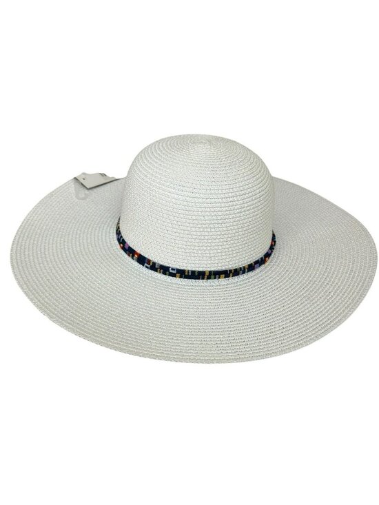 New Adrienne Vittadini White Wide Brim Hat W/ Multicolor Band & Tassels main image 5